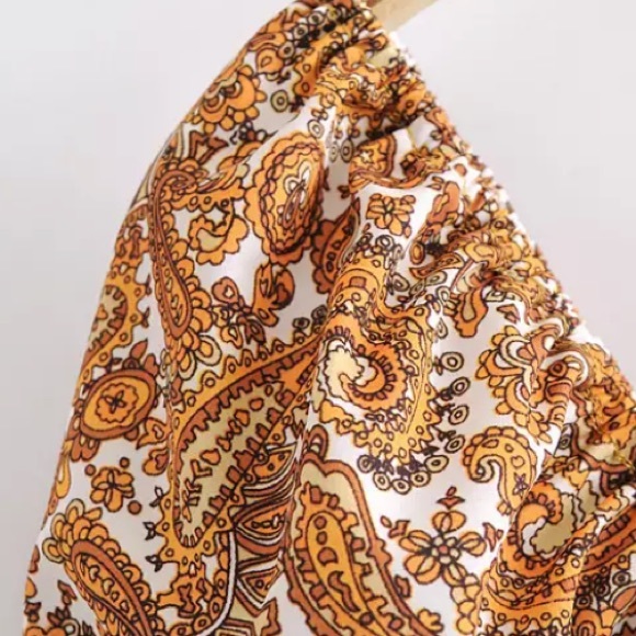 Retro Paisley Square Neck Smocked Boho Mini Dress - Picture 6 of 14